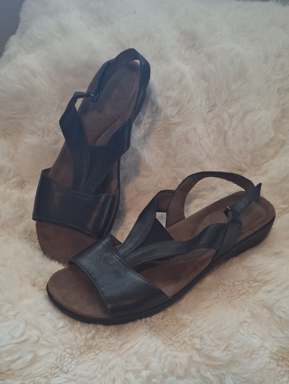 Natural Soul by Naturalizer Black Leather Slingback Comfort Sandals Size 10